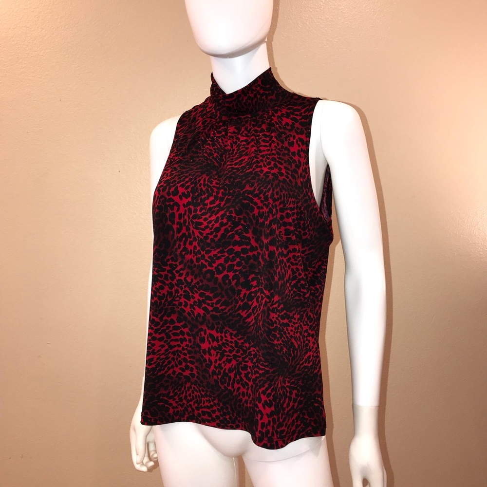 KC Steven Sleeveless Halter Top Size L Red Black Cheetah Bling Club Festival